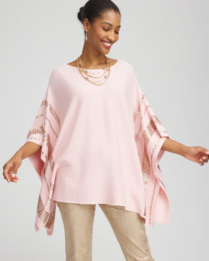 Chico's Women | Sequin Striped Sweater Poncho BLUSHED
