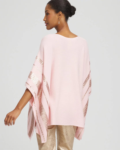 Chico's Women | Sequin Striped Sweater Poncho BLUSHED