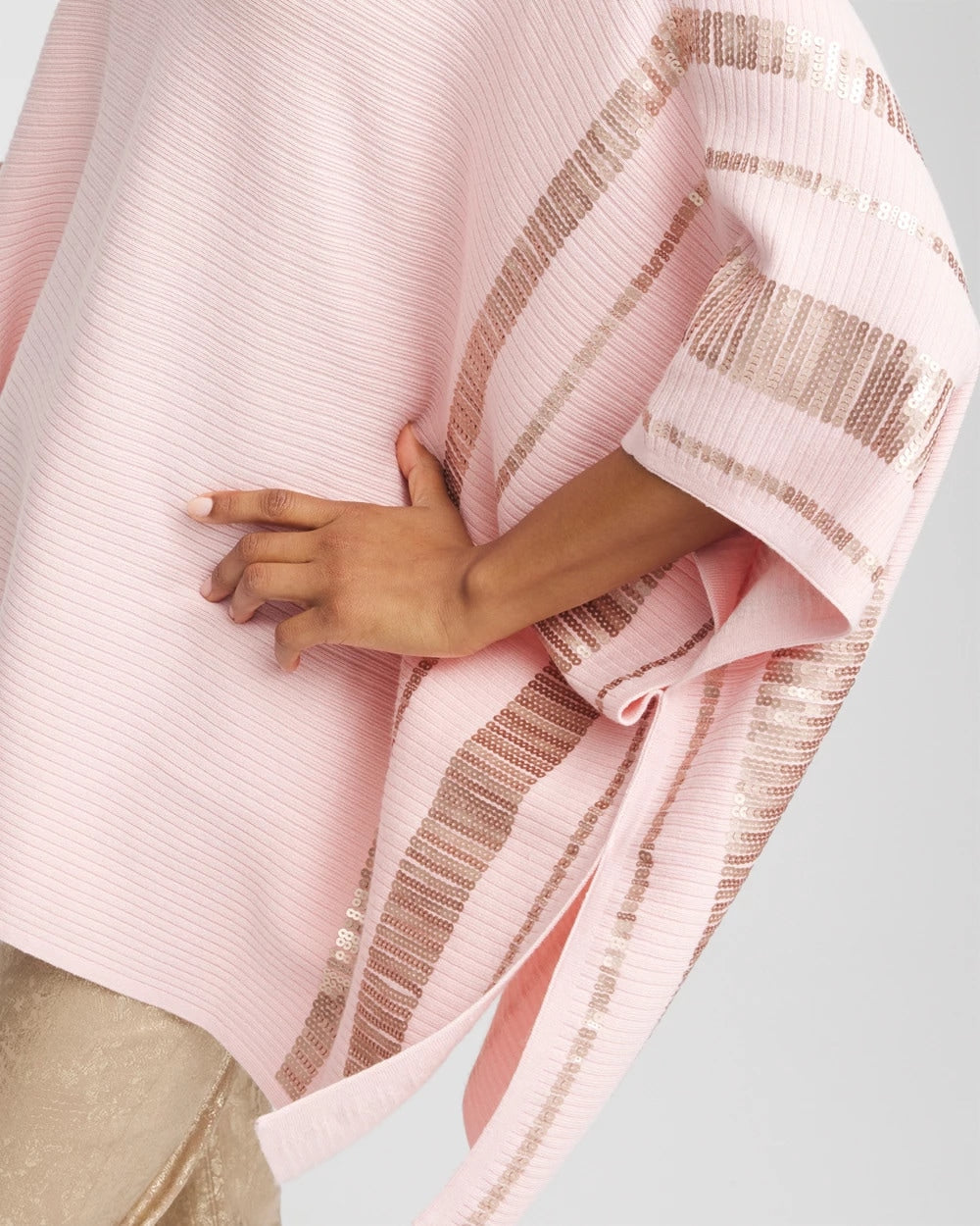 Chico's Women | Sequin Striped Sweater Poncho BLUSHED