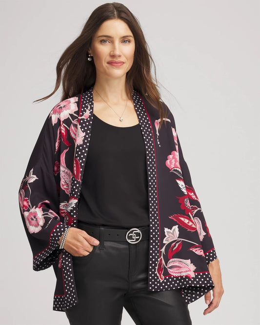 Chico's Women | Short Floral Kimono BLACK