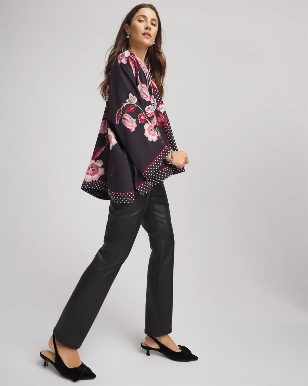 Chico's Women | Short Floral Kimono BLACK