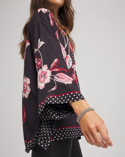 Chico's Women | Short Floral Kimono BLACK