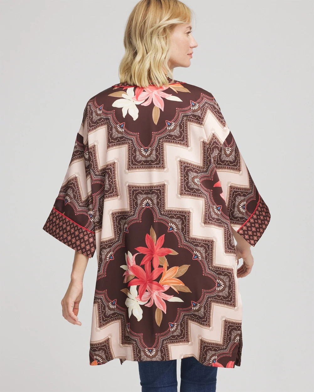 Chico's Women | Long Mixed-Print Kimono CACAO