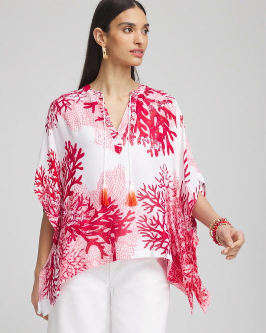 Chico's Women | Coral Reef Motif Poncho RED GLOW