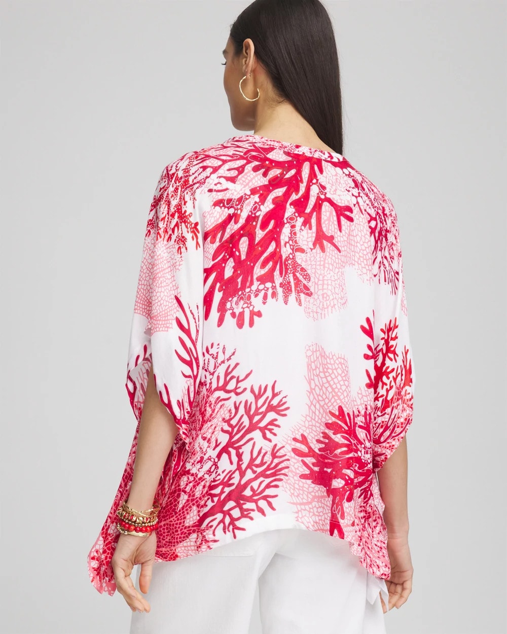 Chico's Women | Coral Reef Motif Poncho RED GLOW