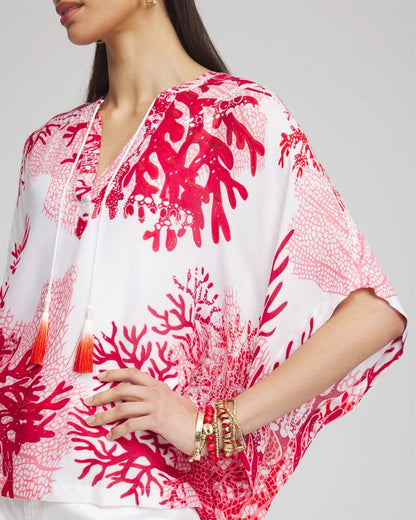 Chico's Women | Coral Reef Motif Poncho RED GLOW