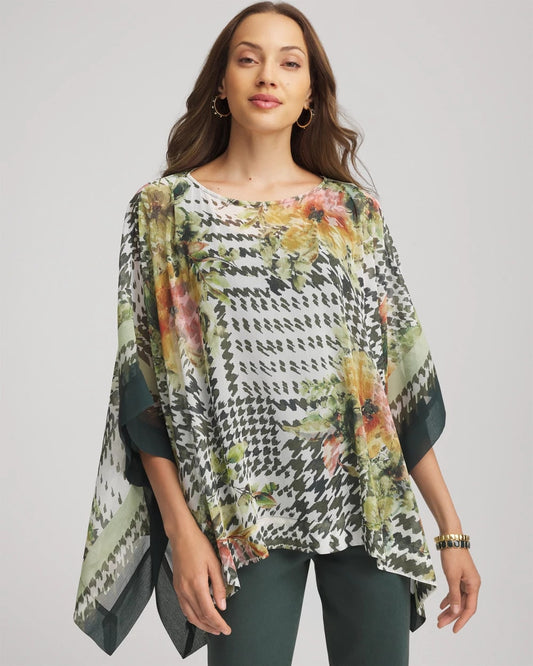 Chico's Women | Printed Crinkle-Chiffon Pullover Poncho NETTLE LEAF