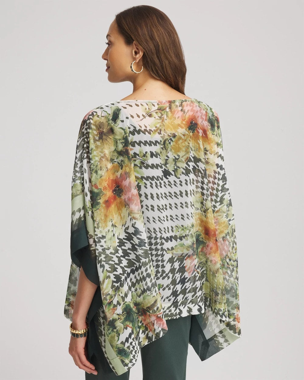 Chico's Women | Printed Crinkle-Chiffon Pullover Poncho NETTLE LEAF