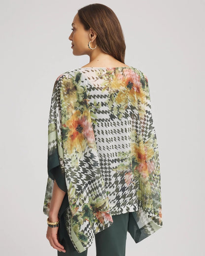 Chico's Women | Printed Crinkle-Chiffon Pullover Poncho NETTLE LEAF