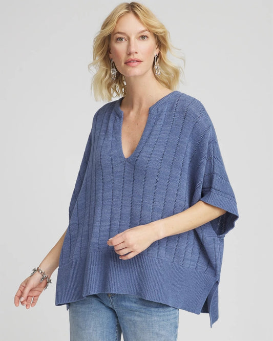 Chico's Women | Open-Knit Splitneck Poncho BLUE LOTUS
