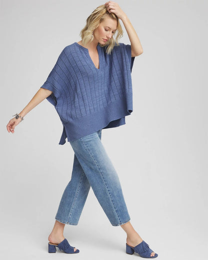 Chico's Women | Open-Knit Splitneck Poncho BLUE LOTUS