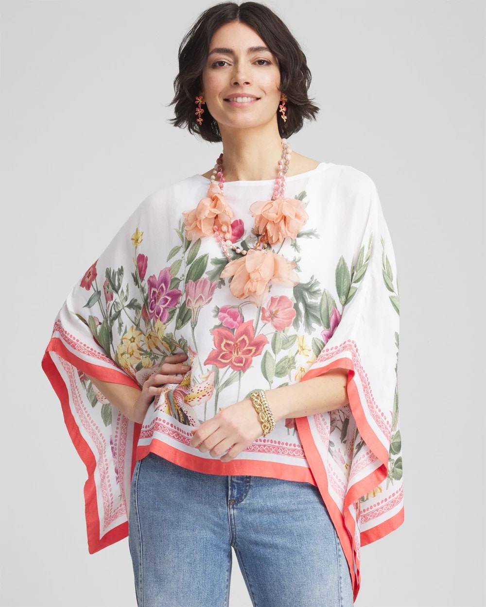 Chico's Women | Wildflower Crepe Boatneck Poncho ALABASTER