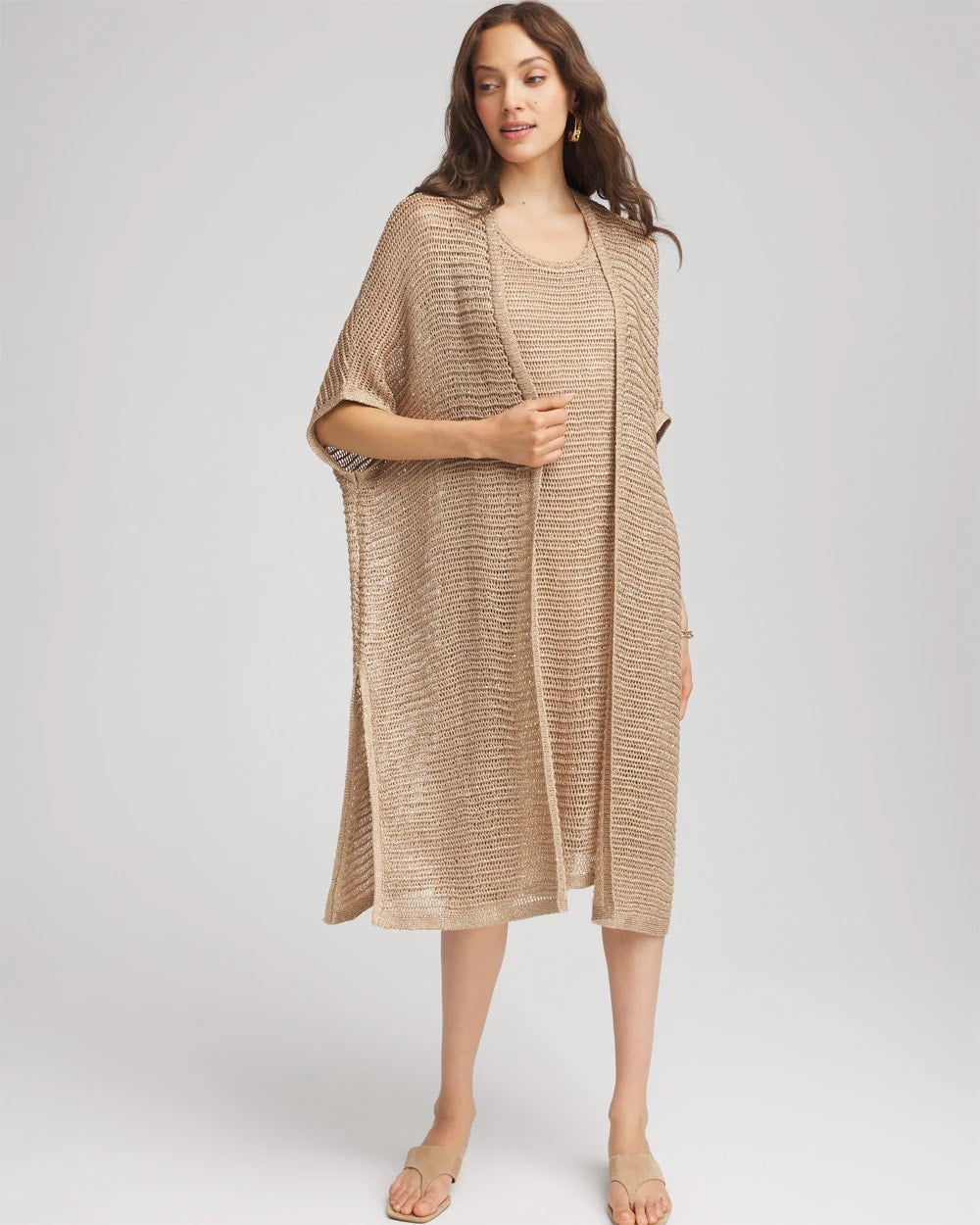 Chico's Women | Crochet-Knit Sequins Ruana CAFE AROMA