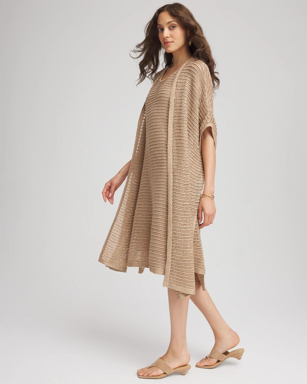 Chico's Women | Crochet-Knit Sequins Ruana CAFE AROMA