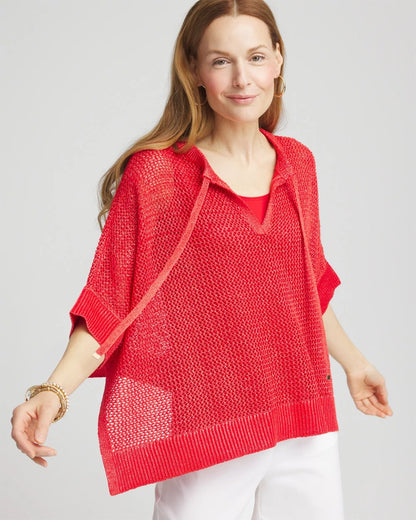 Chico's Women | Sequin Open Knit Poncho RED GLOW
