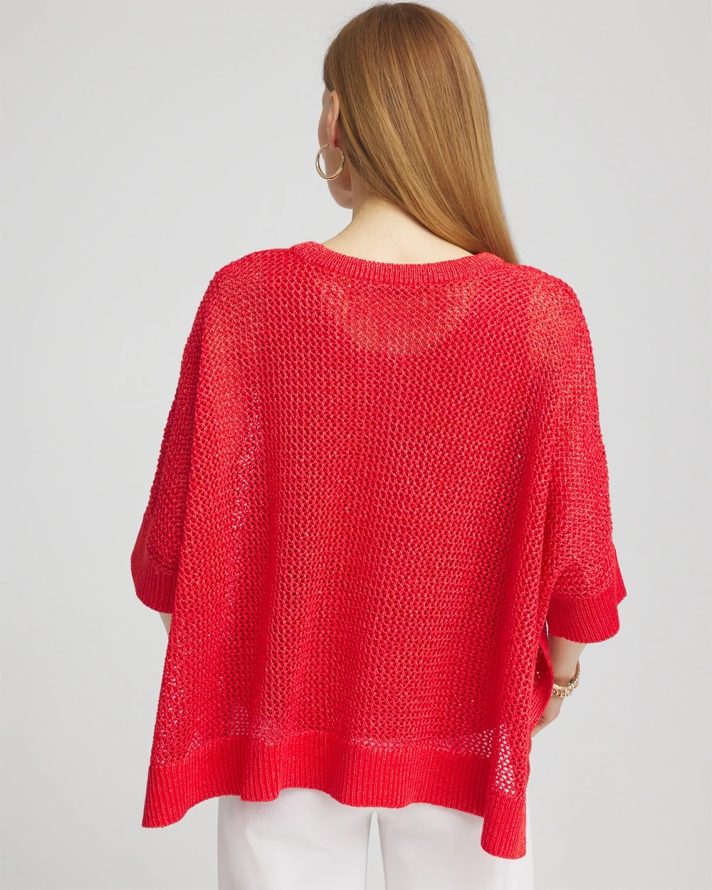 Chico's Women | Sequin Open Knit Poncho RED GLOW