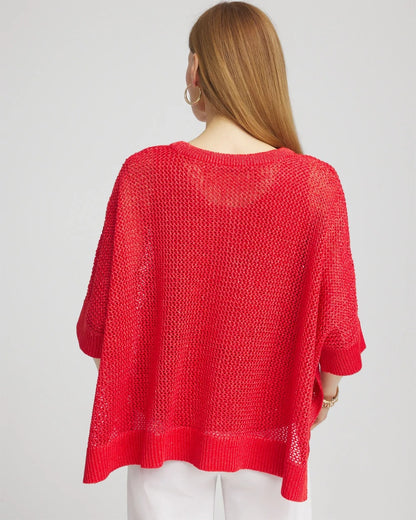 Chico's Women | Sequin Open Knit Poncho RED GLOW