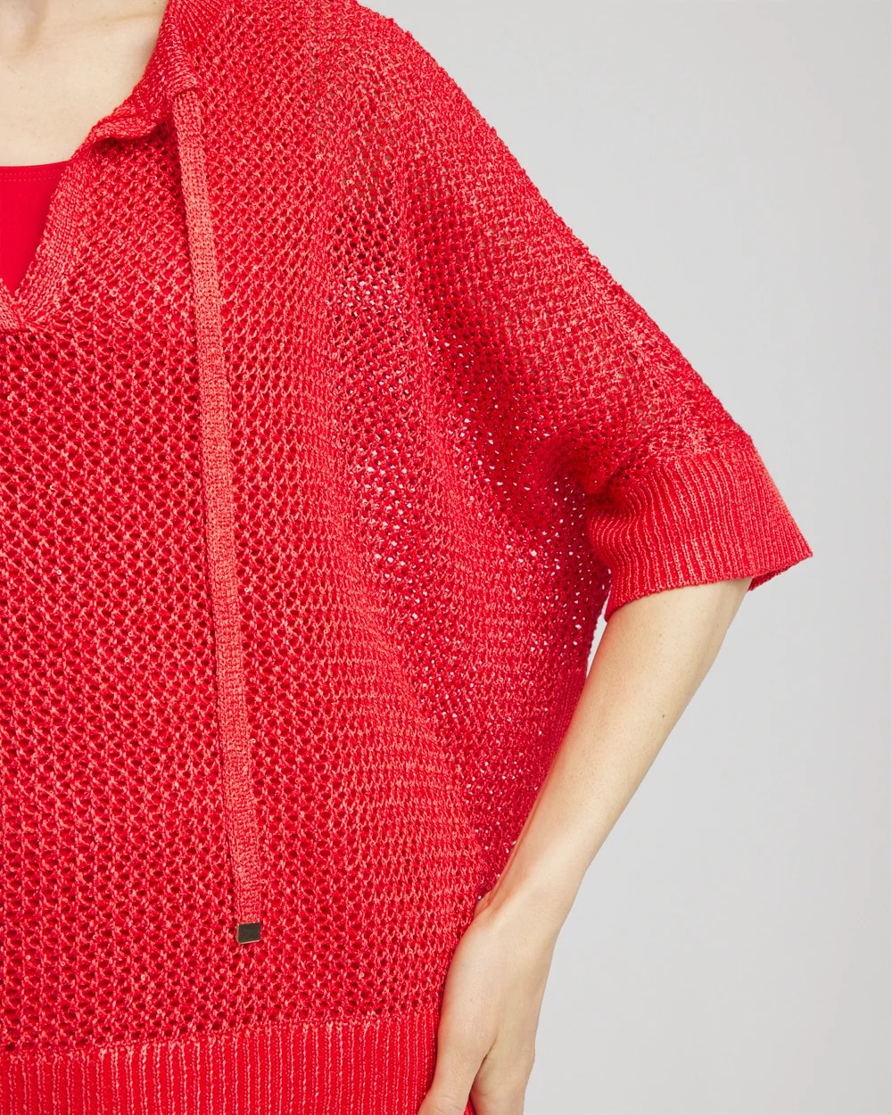 Chico's Women | Sequin Open Knit Poncho RED GLOW