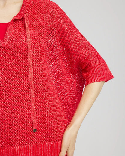 Chico's Women | Sequin Open Knit Poncho RED GLOW