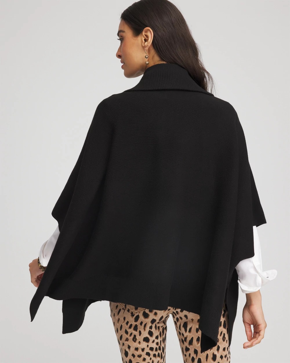 Chico's Women | Cashmere-Blend Pullover Sweater Poncho BLACK