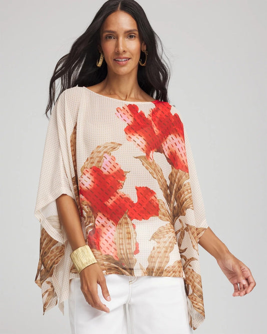 Chico's Women | Floral Chiffon Pull-Over Poncho GLISTENING SAND