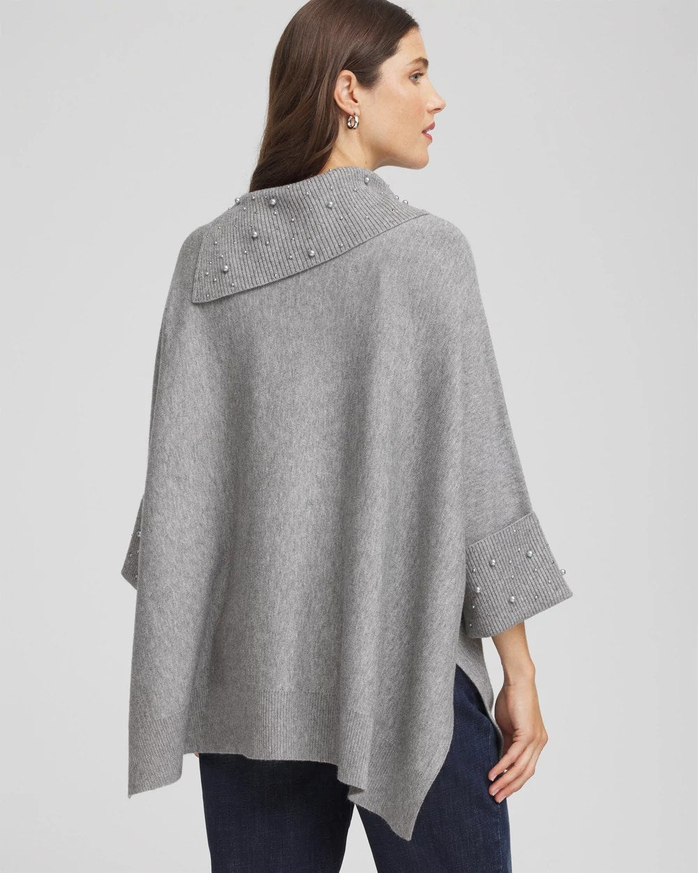 Chico's Women | Embellished Sweater Poncho MOON SHADE GRAY HEATHER