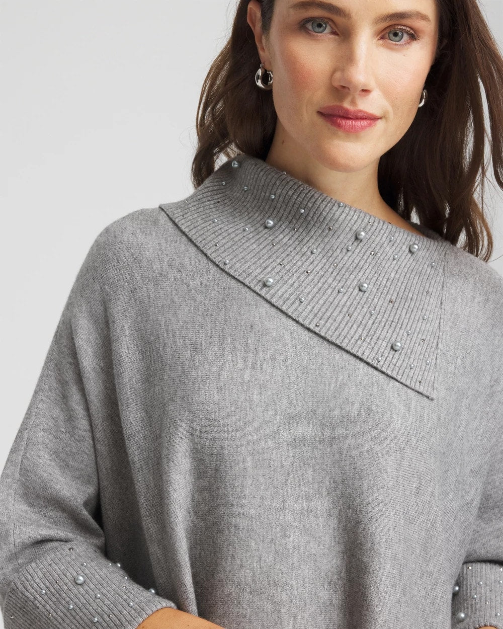 Chico's Women | Embellished Sweater Poncho MOON SHADE GRAY HEATHER