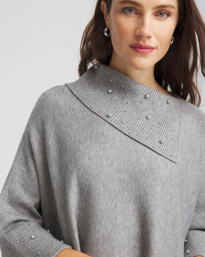Chico's Women | Embellished Sweater Poncho MOON SHADE GRAY HEATHER