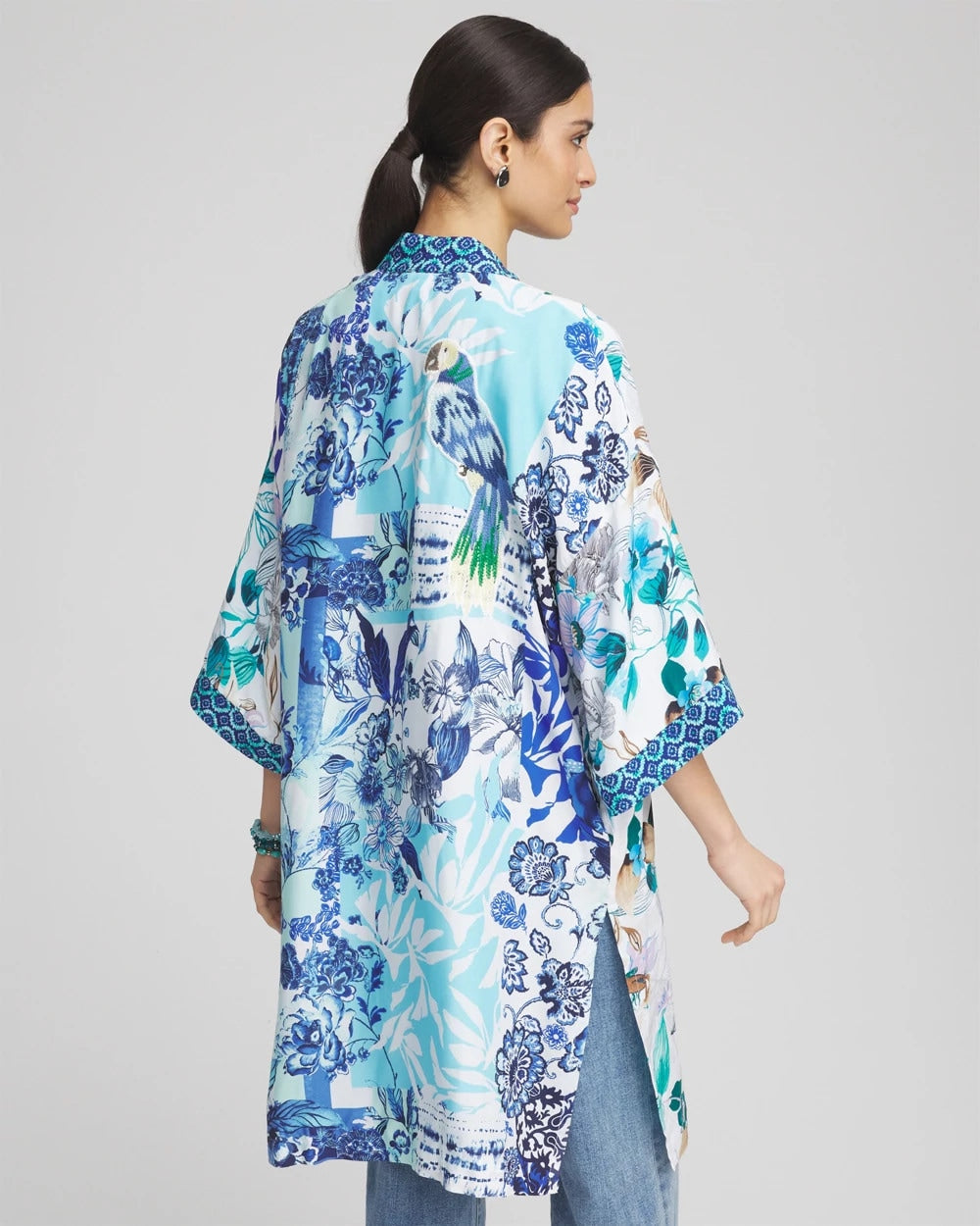 Chico's Women | Island Motif Long Kimono TEAL WATERS