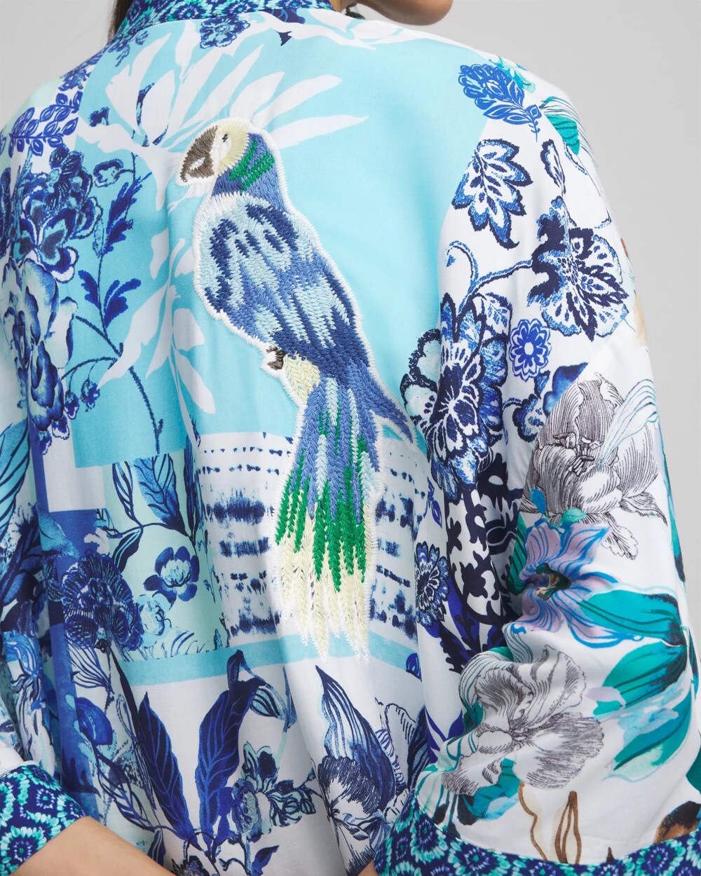 Chico's Women | Island Motif Long Kimono TEAL WATERS