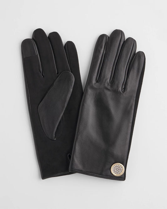 Chico's Women | Leather Button Detail Gloves BLACK