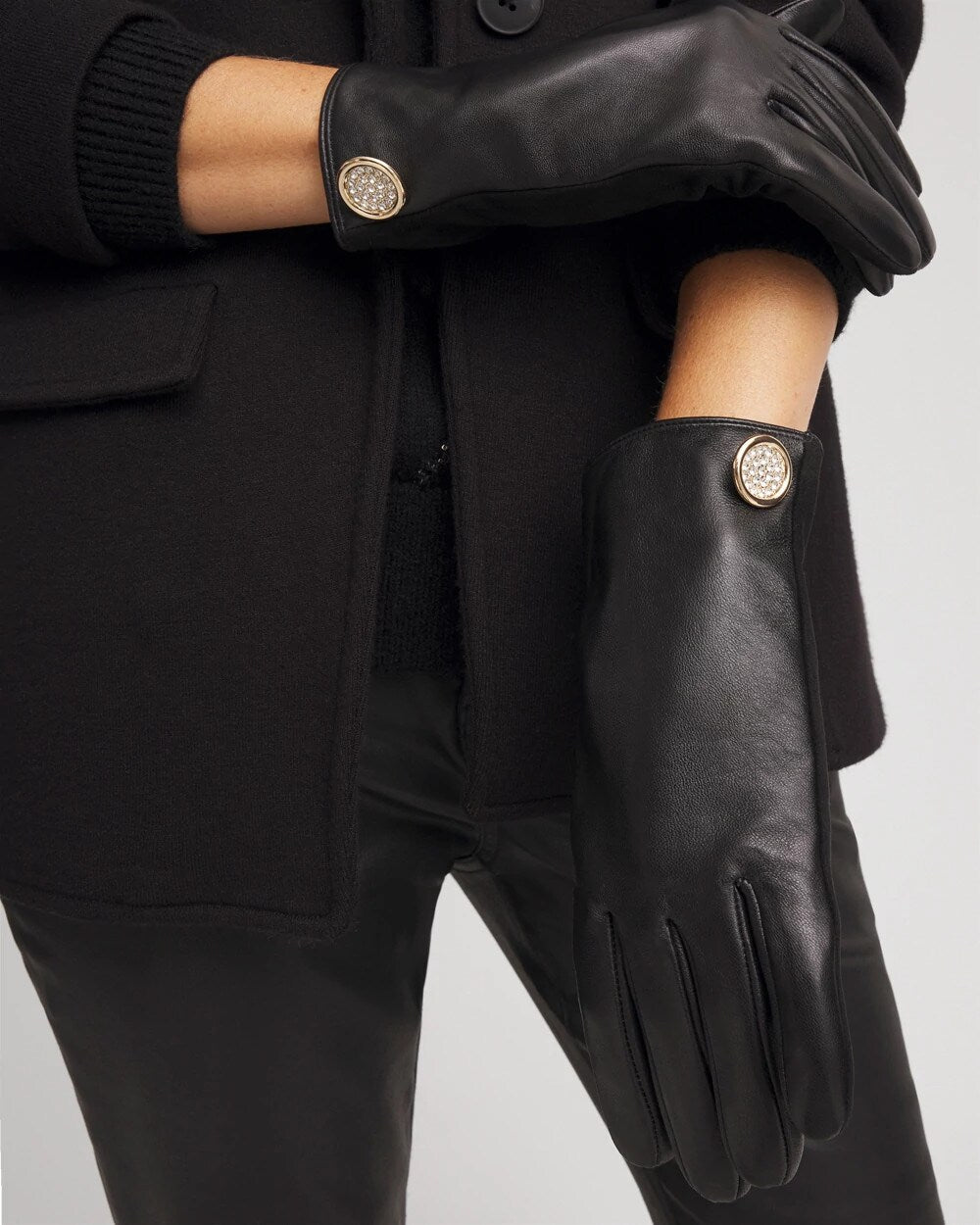 Chico's Women | Leather Button Detail Gloves BLACK
