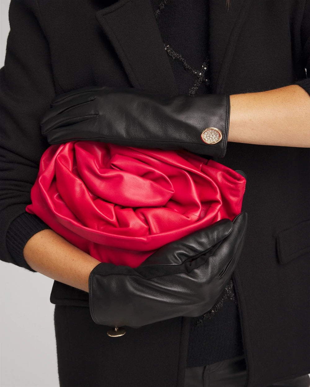 Chico's Women | Leather Button Detail Gloves BLACK
