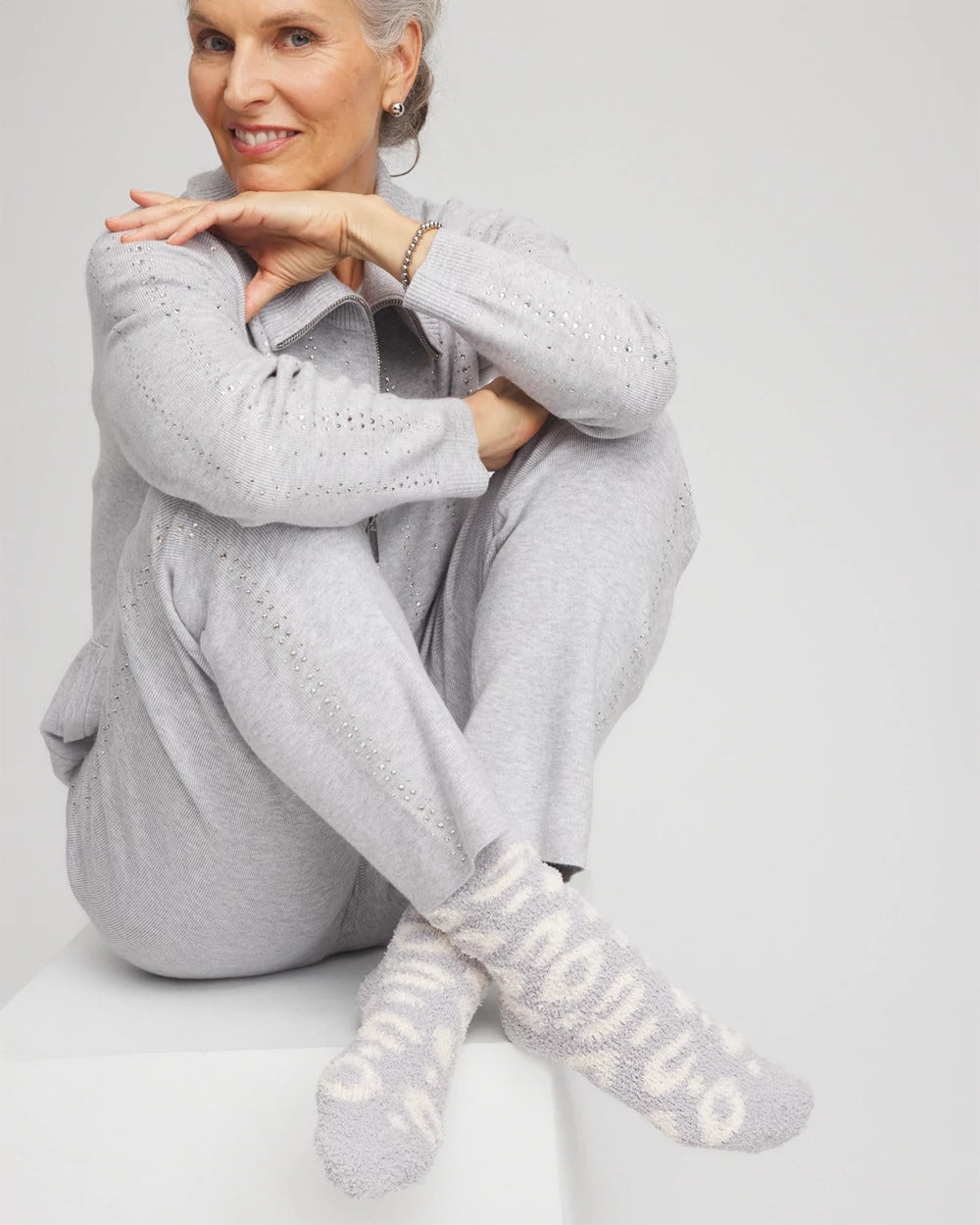 Chico's Women | Animal Print Cozy Socks DOVE GRAY