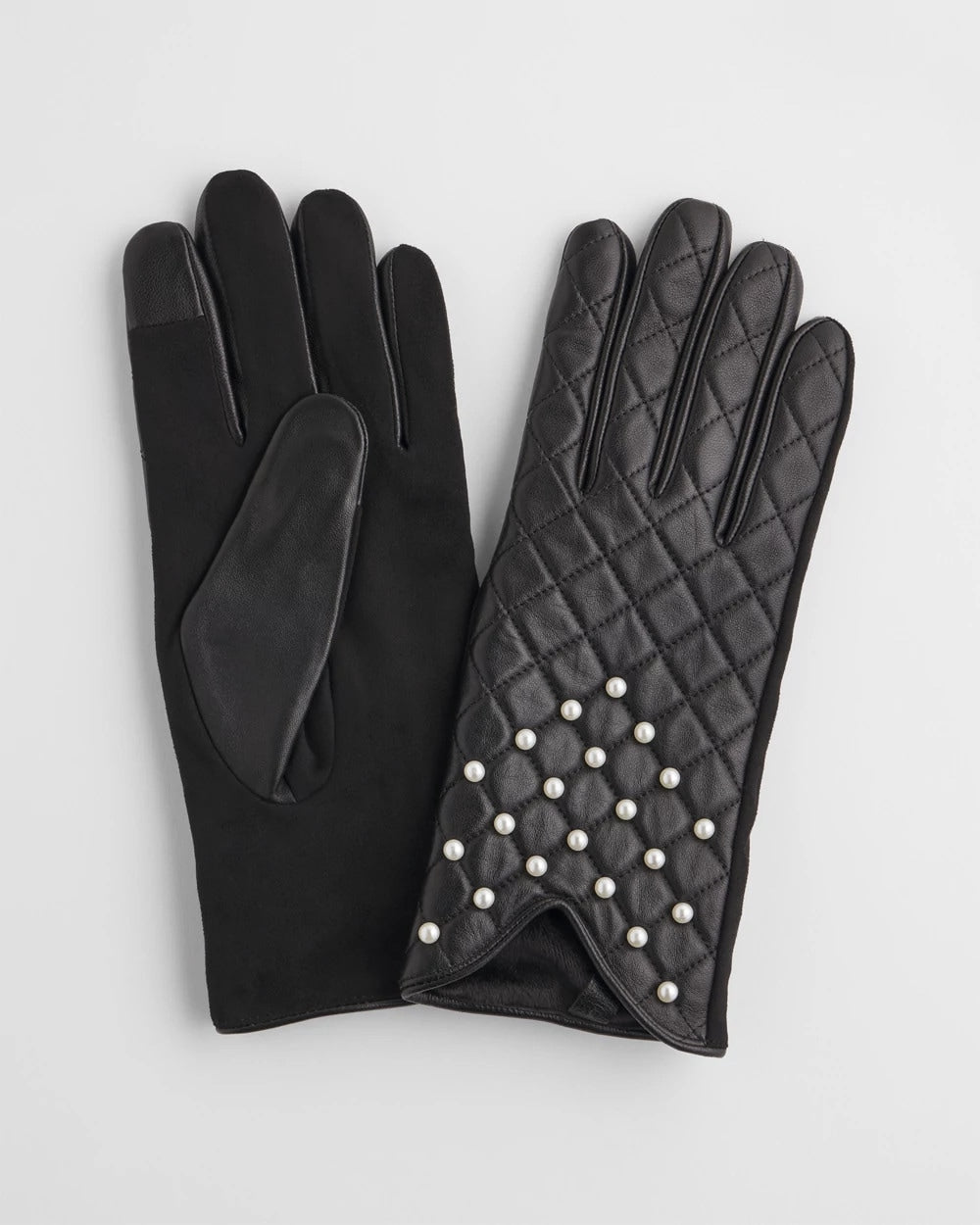 Chico's Women | Leather Pearl Quilted Gloves BLACK