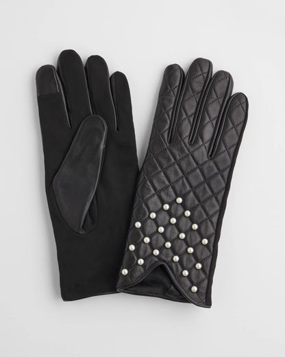 Chico's Women | Leather Pearl Quilted Gloves BLACK