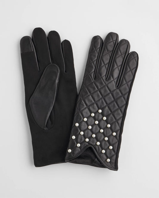 Chico's Women | Leather Pearl Quilted Gloves BLACK