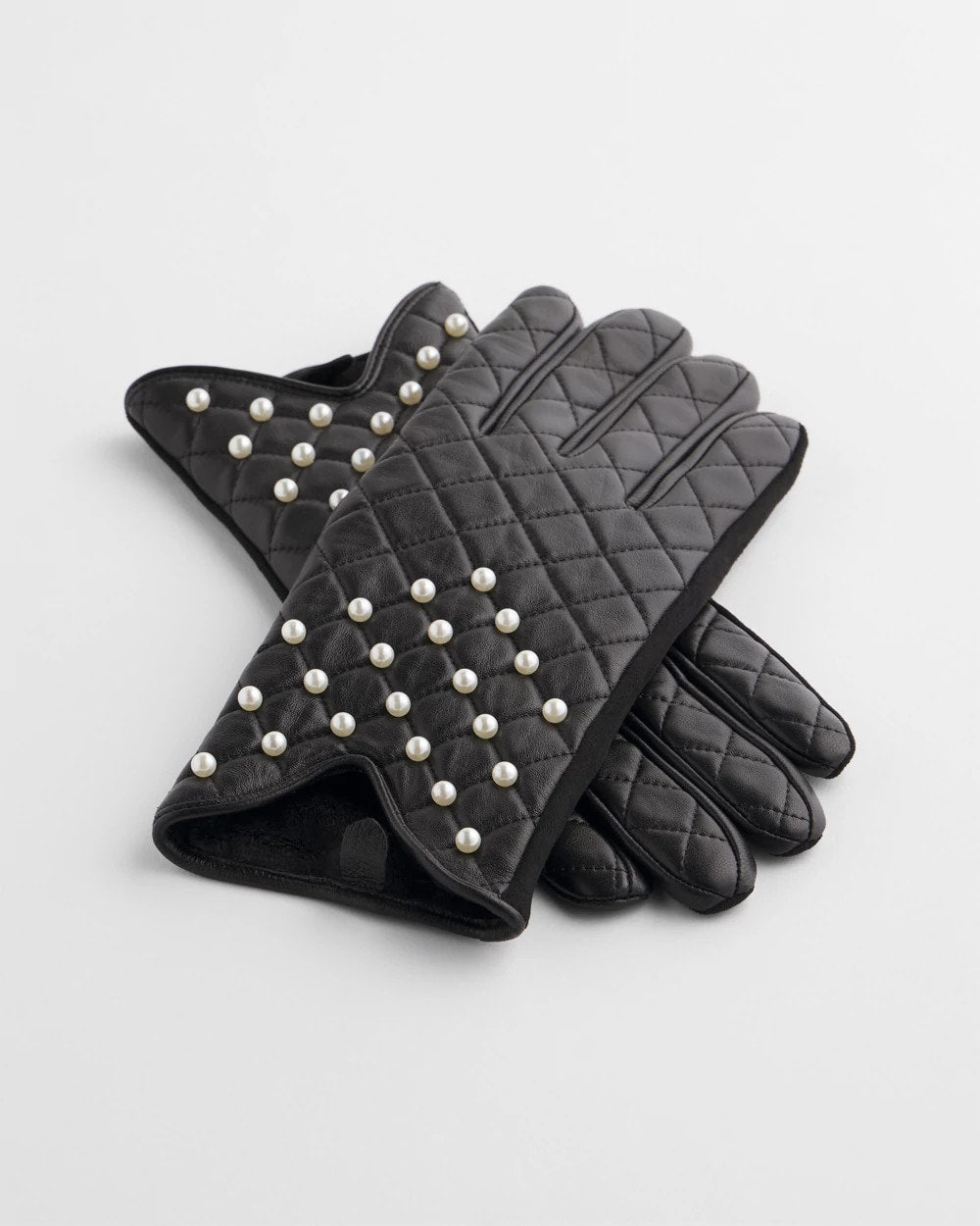 Chico's Women | Leather Pearl Quilted Gloves BLACK