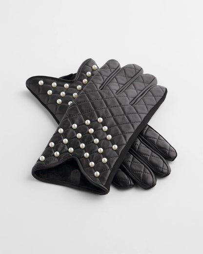 Chico's Women | Leather Pearl Quilted Gloves BLACK