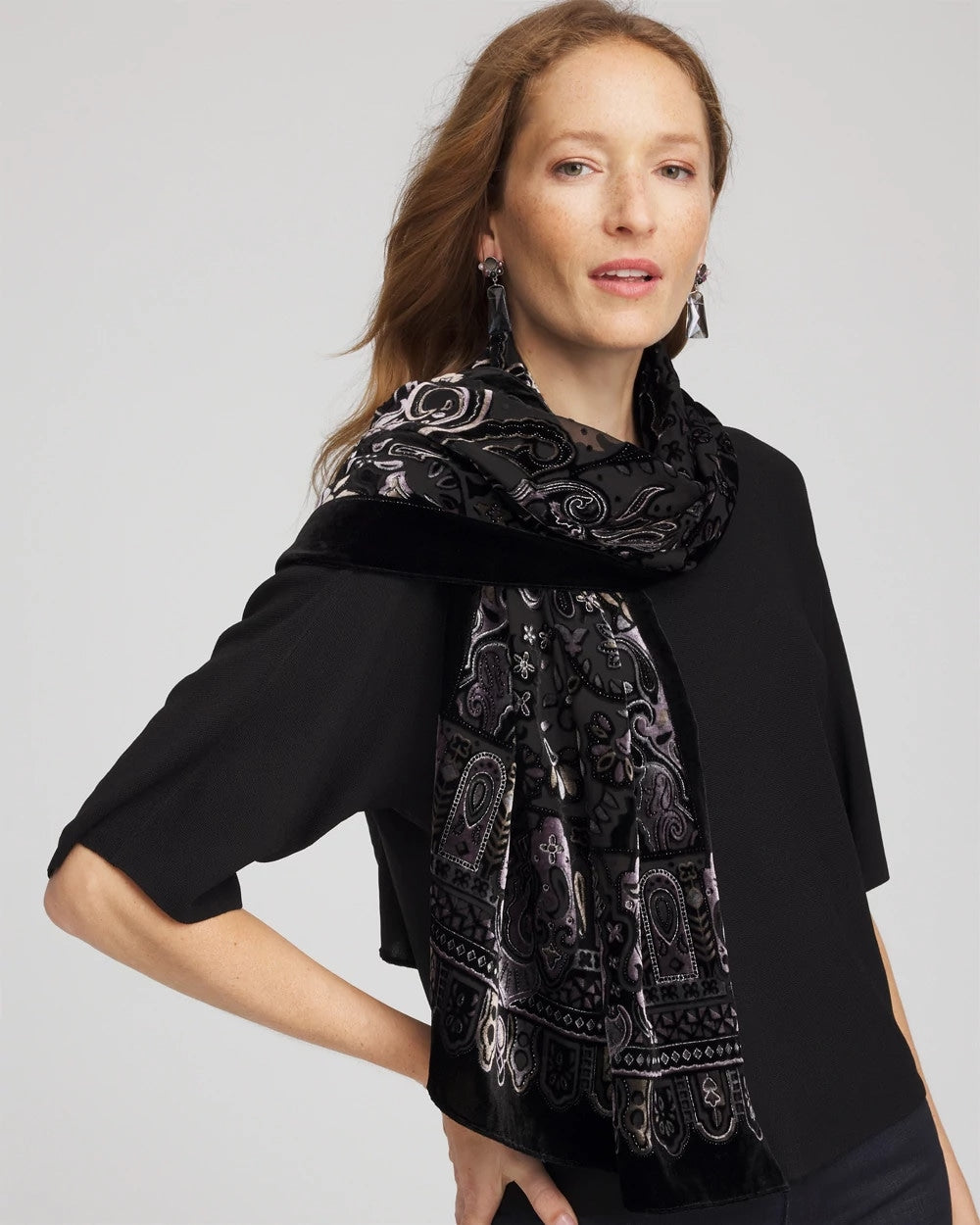Chico's Women | Velvet Burnout Oblong Scarf BLACK