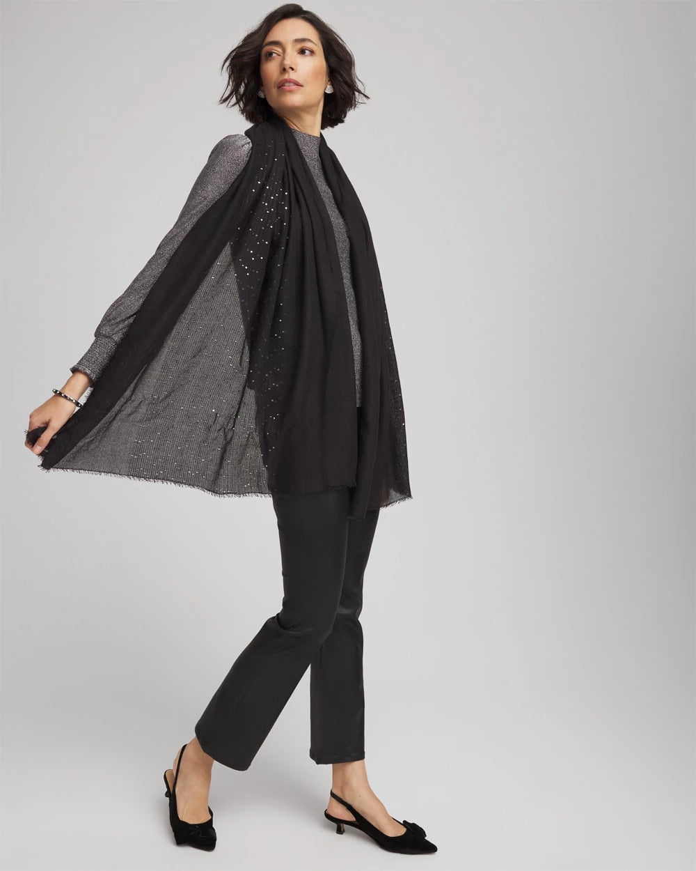 Chico's Women | Metallic Stripe Oblong Scarf BLACK