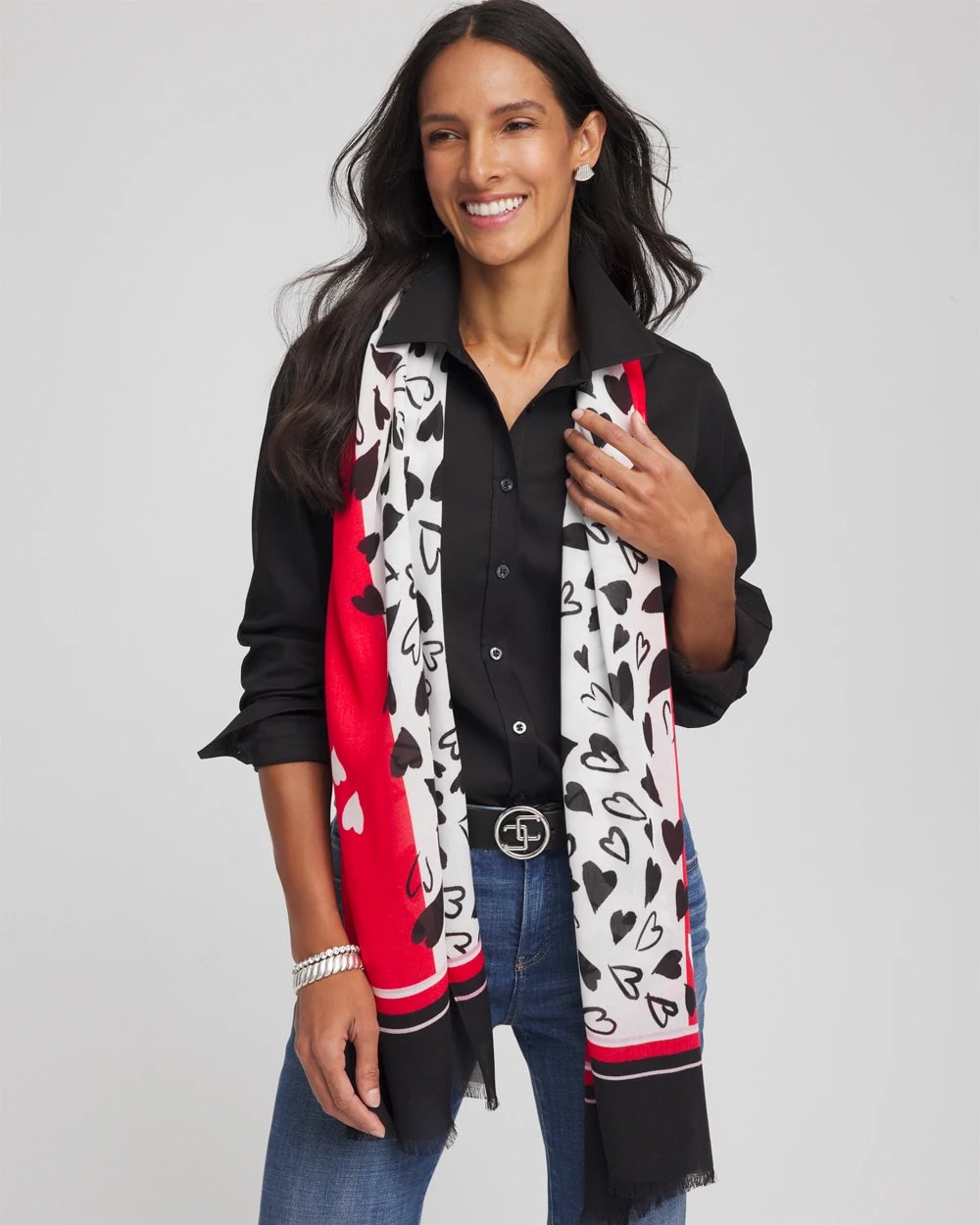 Chico's Women | Lover Girl Woven Oblong Scarf LOVE LETTER RED