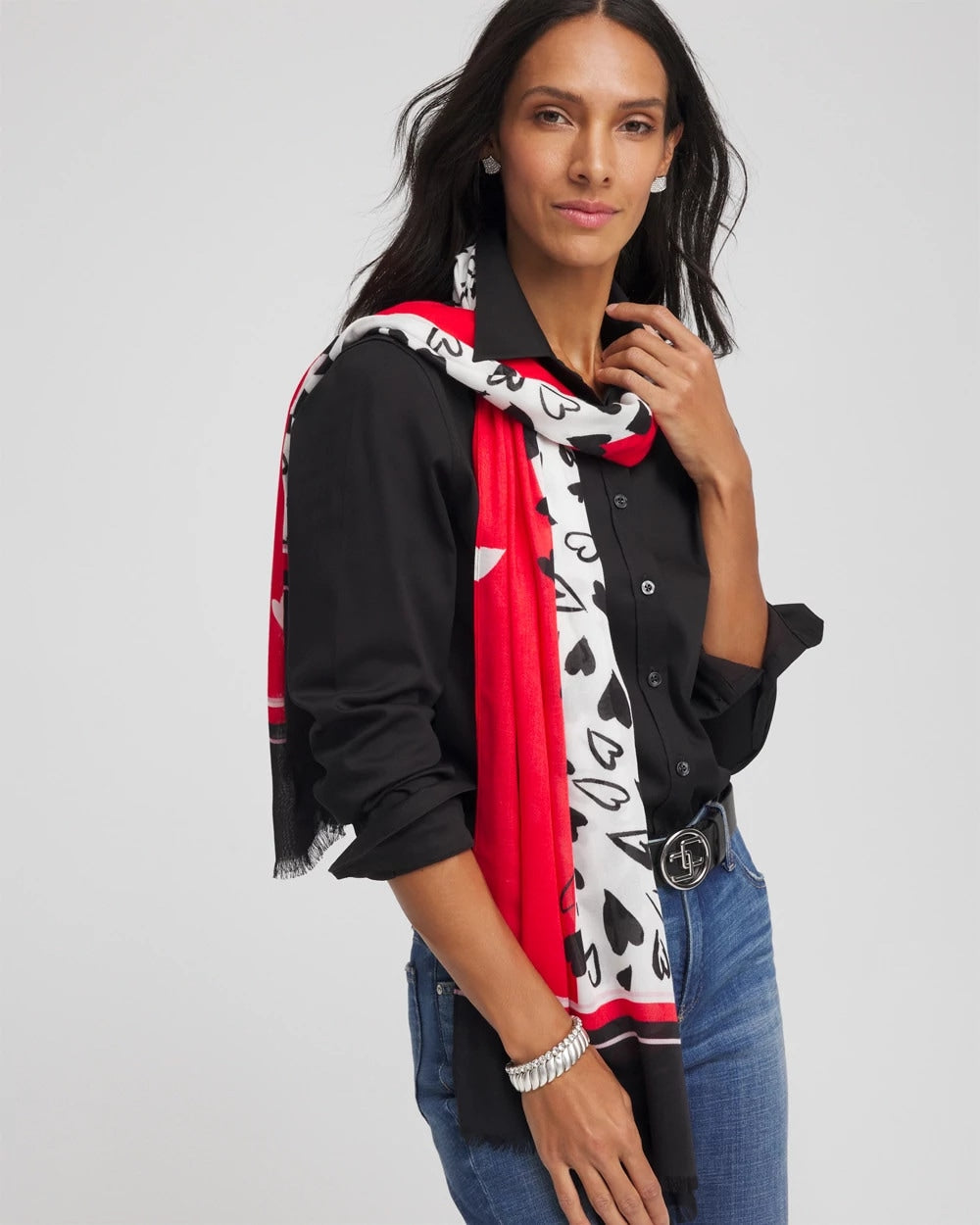 Chico's Women | Lover Girl Woven Oblong Scarf LOVE LETTER RED