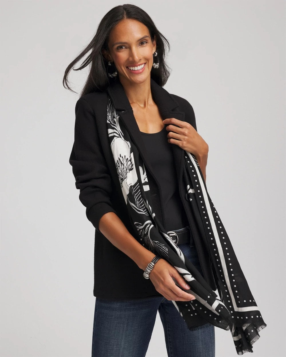 Chico's Women | Floral Woven Oblong Scarf BLACK