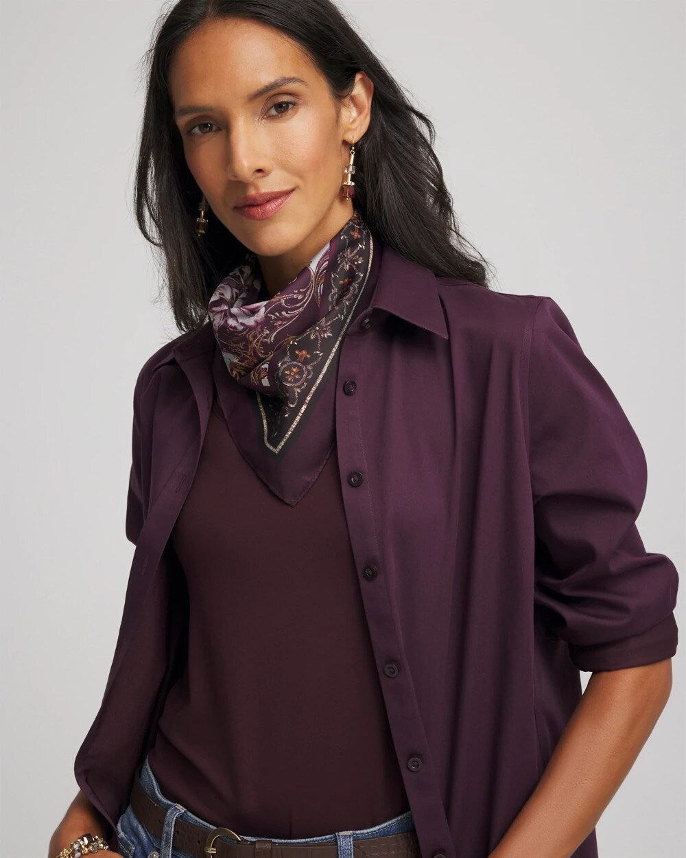 Chico's Women | Frosty Floral Square Neckerchief Scarf BLACK