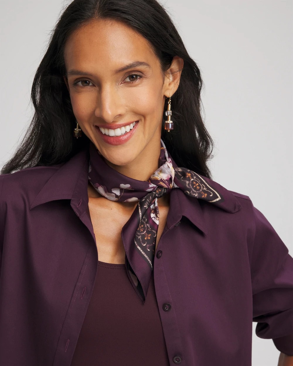 Chico's Women | Frosty Floral Square Neckerchief Scarf BLACK