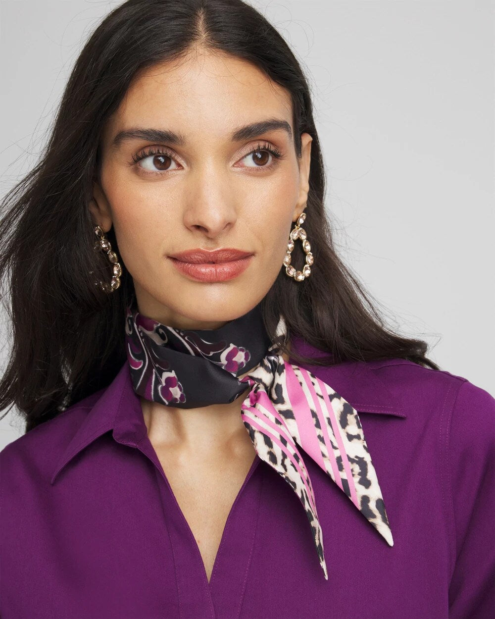 Chico's Women | Floral Animal Print Skinny Scarf BLACK