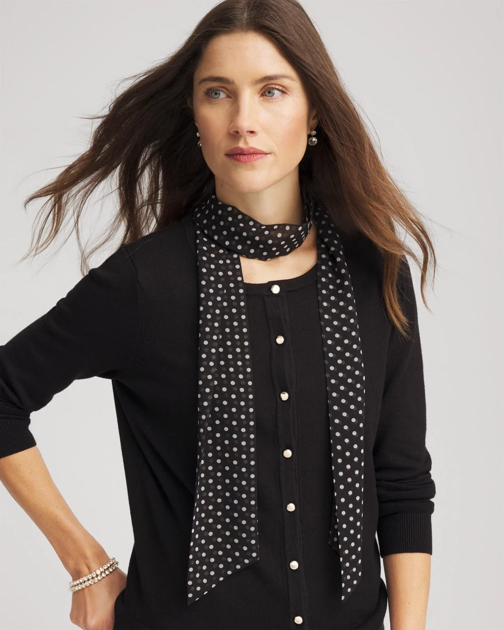Chico's Women | Polka Dot Skinny Scarf BLACK
