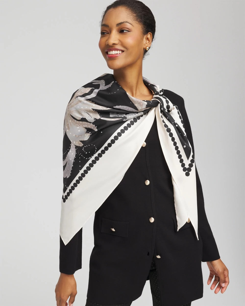 Chico's Women | Printed Triangle Neckerchief Scarf BLACK