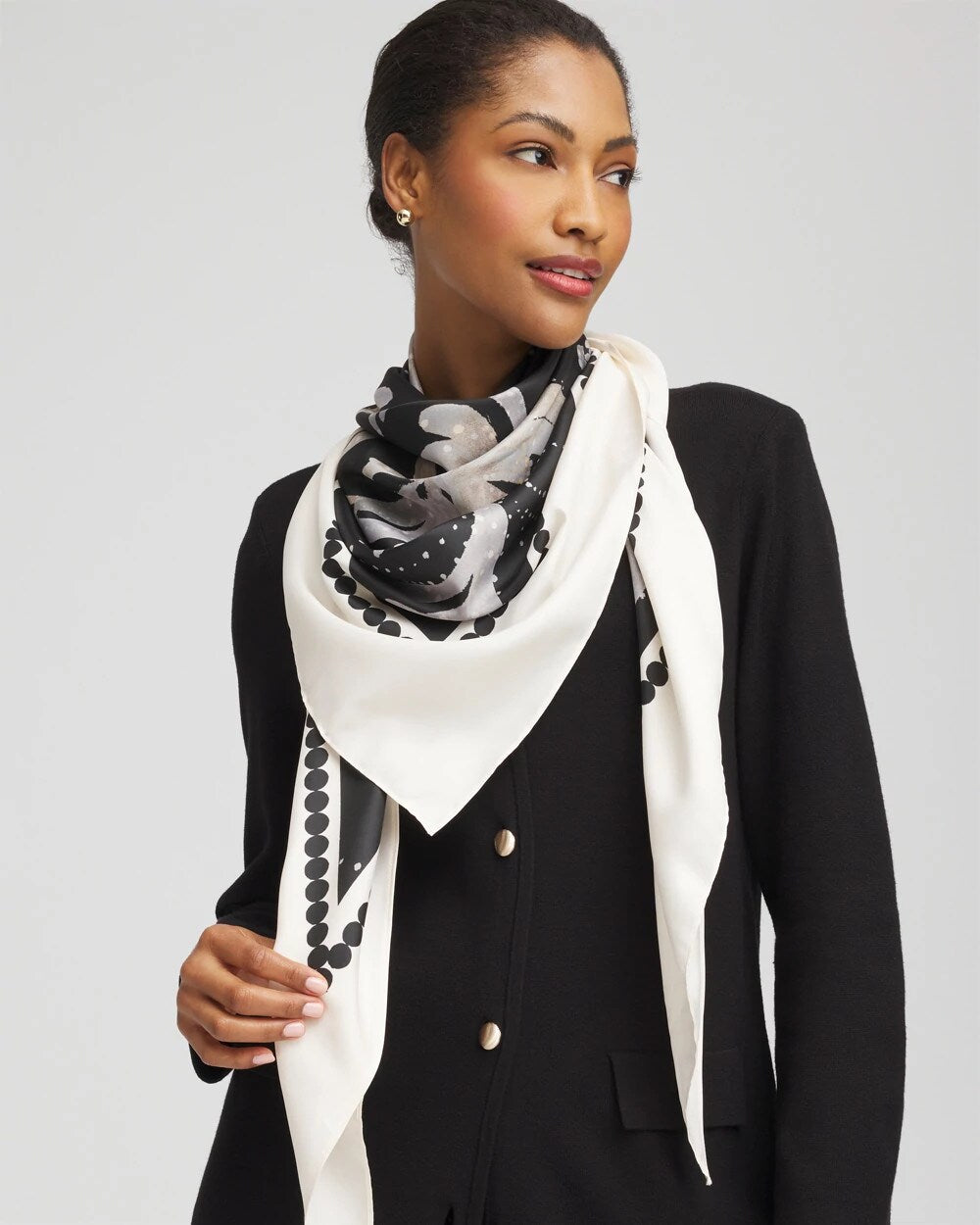 Chico's Women | Printed Triangle Neckerchief Scarf BLACK